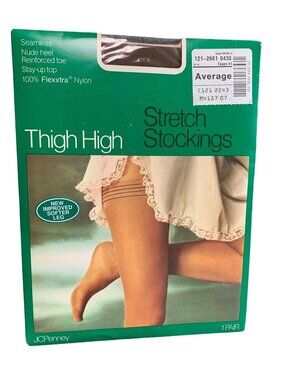 JCPenney Thigh High Stretch Stockings Nude Stay-Up Top Flexxtra Nylon Average